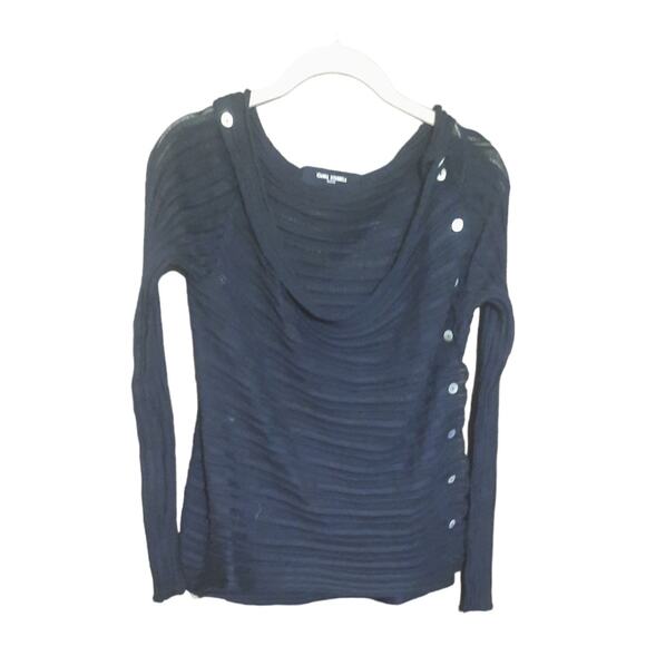 Ioanna Kourbela Womens Black Side Button 100% Greek Cotton Sweater Size S - Picture 2 of 8